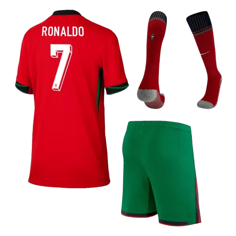 RONALDO #7 Portugal Home Kids Soccer Jerseys Full Kit EURO 2024