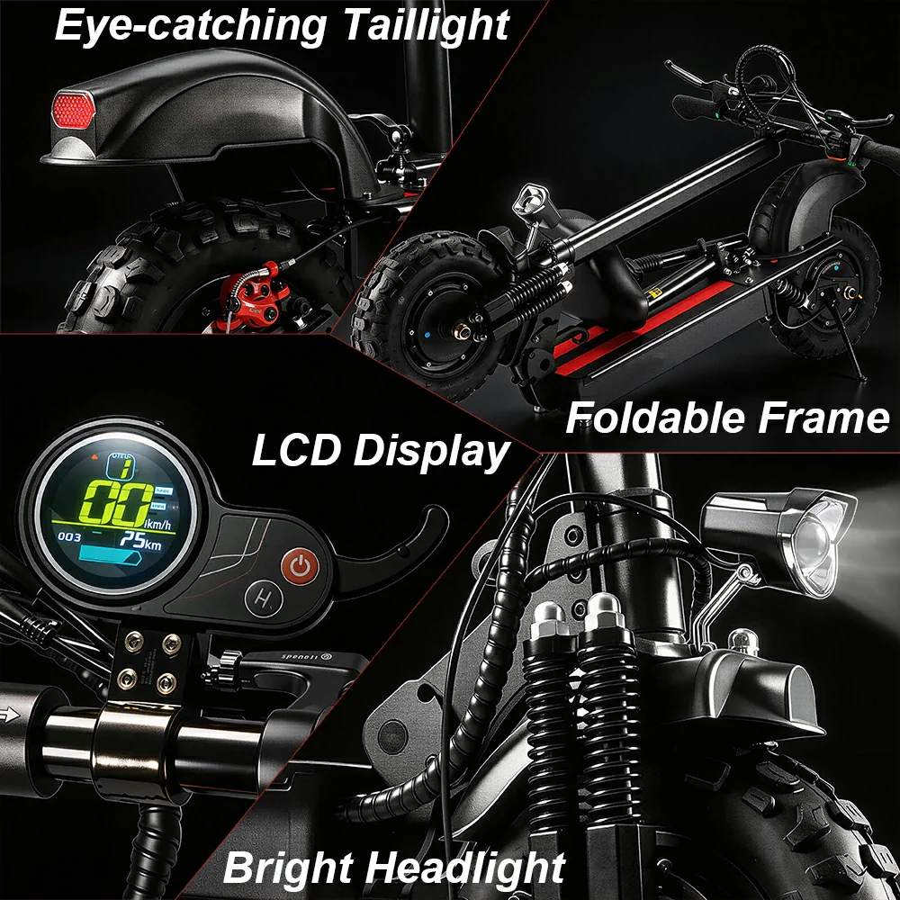 All Terrain Electric Scooter with 2000W Power Motors and 11-Inch Vacuum Tires, 4-mode, Black