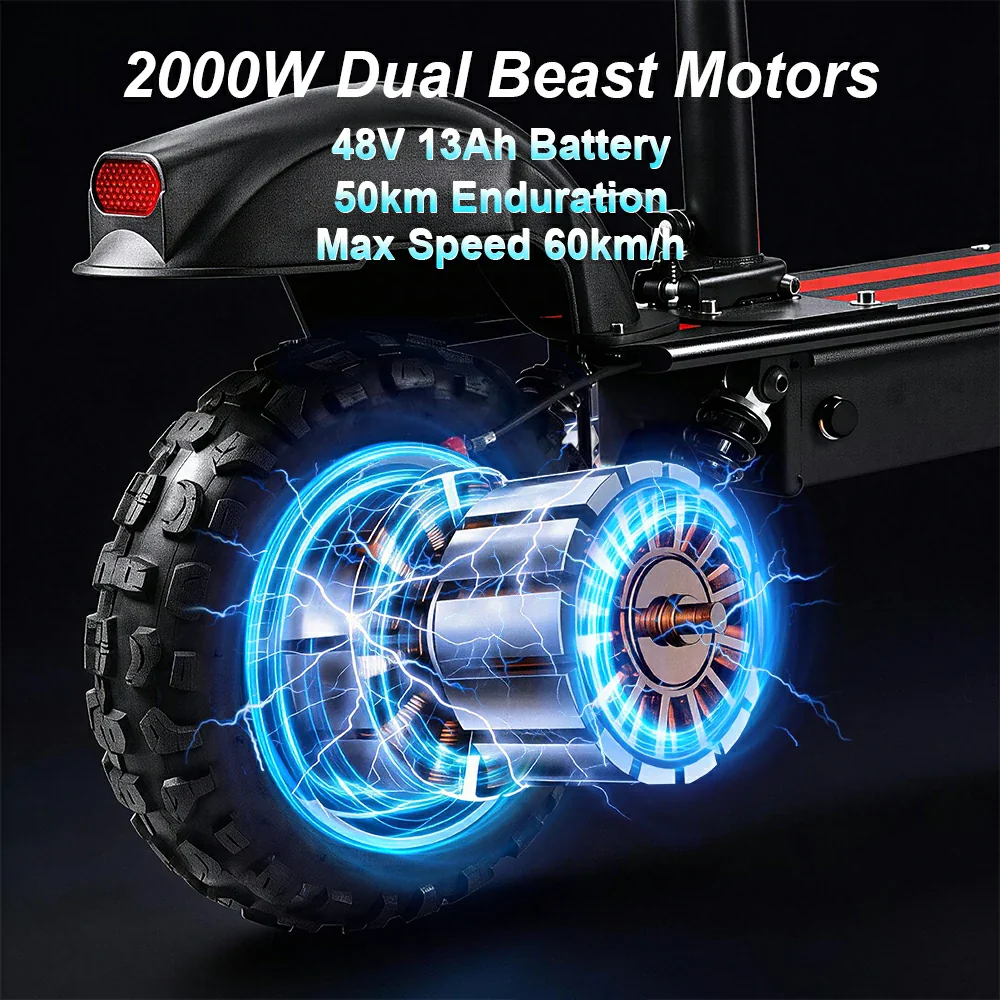 All Terrain Electric Scooter with 2000W Power Motors and 11-Inch Vacuum Tires, 4-mode, Black