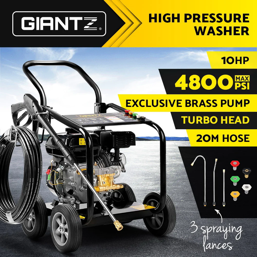 Giantz 4800PSI Petrol Pressure Washer 10HP 20M Hose Black