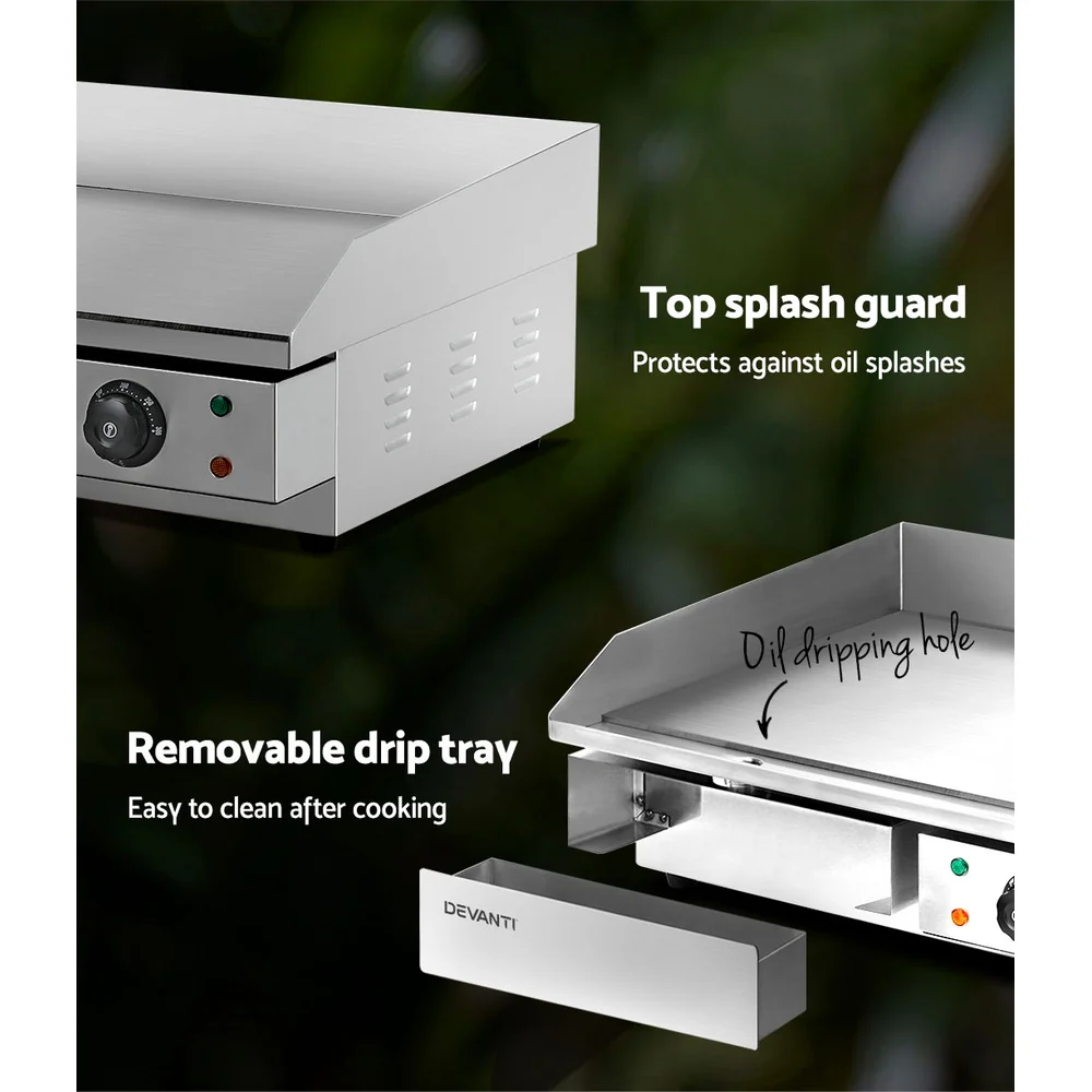 Devanti 73cm Commercial Electric Griddle BBQ Grill Plate 4400W Silver