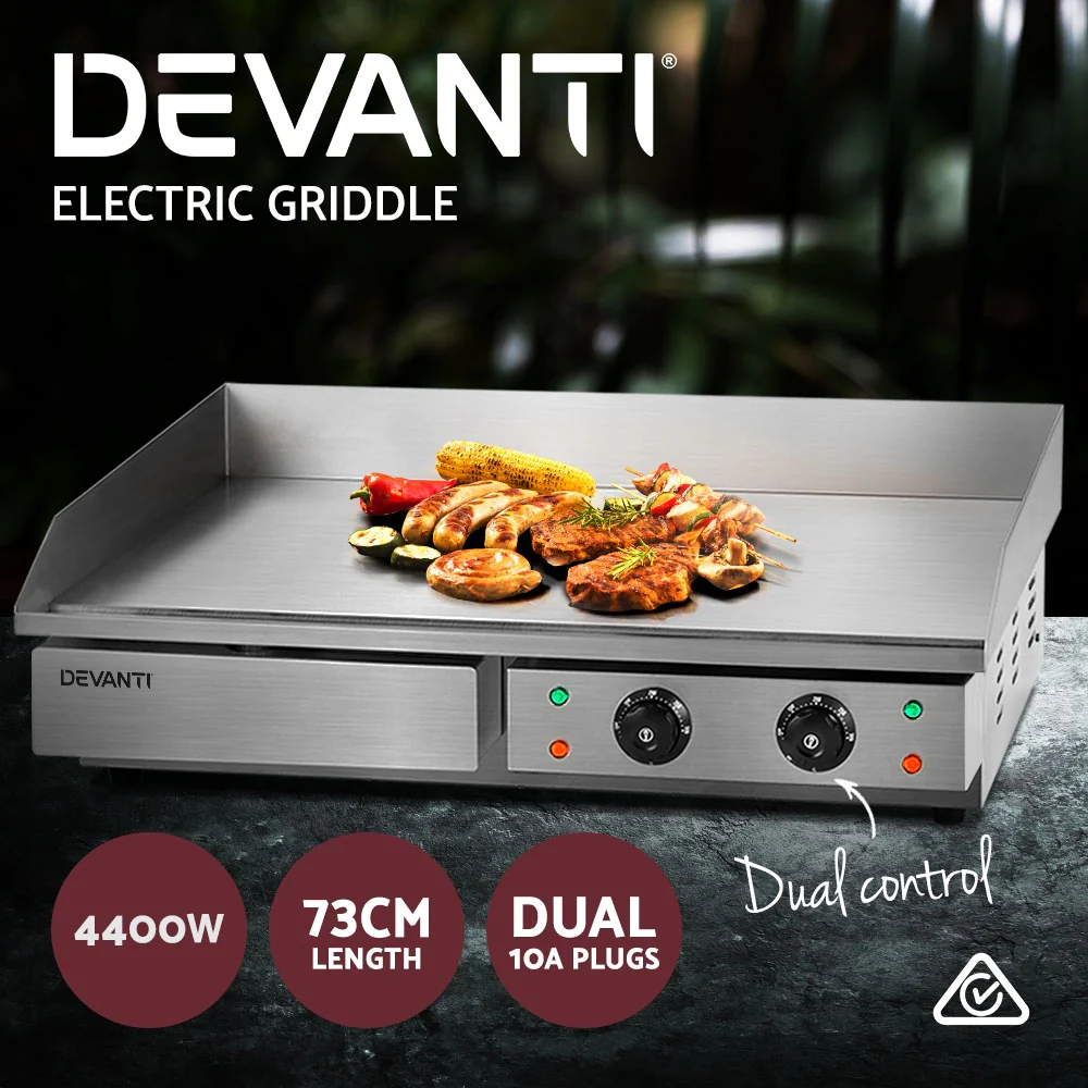 Devanti 73cm Commercial Electric Griddle BBQ Grill Plate 4400W Silver